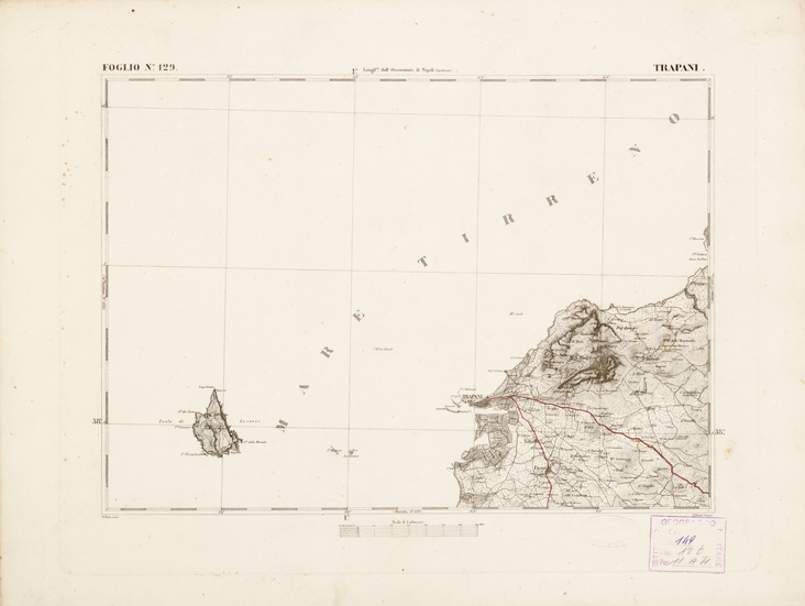 (N:2658) CARTA DELL'ISOLA DI SICILIA - Foglio 129 - Trapani (B0005117) Carte e stampe antiche: riproduzione a colori su carta (formato A3)