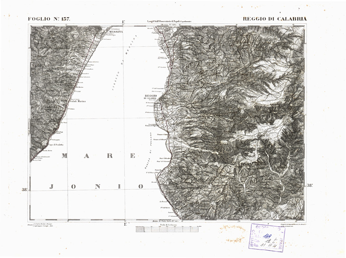 (N:2666) CARTA DELL'ISOLA DI SICILIA - Foglio 137 - Reggio di Calabria (B0005125) Carte e stampe antiche: riproduzione a colori su carta (formato A3)
