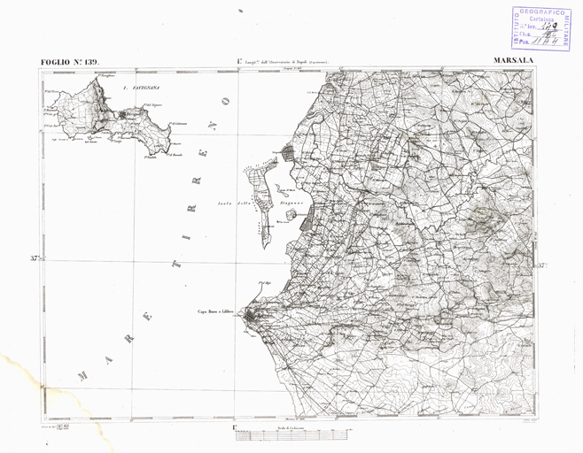 (N:2667) CARTA DELL'ISOLA DI SICILIA - Foglio 139 - Marsala (B0005126) Carte e stampe antiche: riproduzione a colori su carta (formato A3)