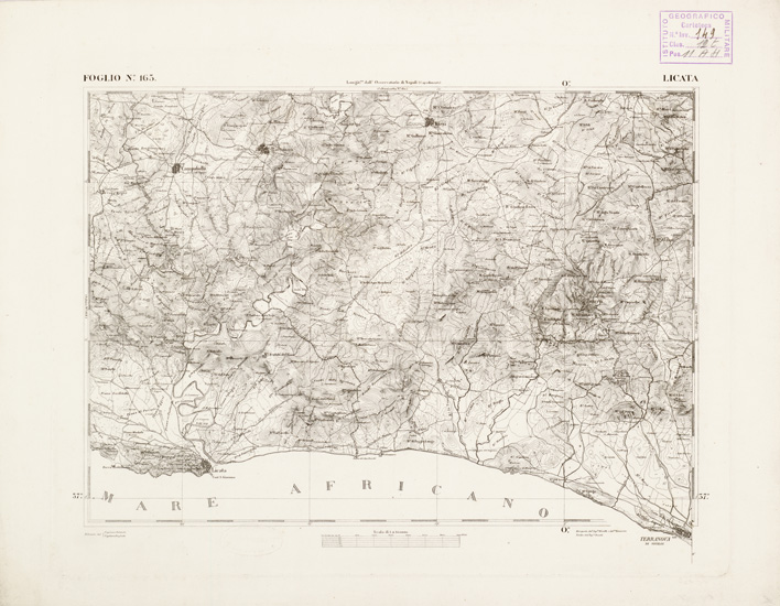 (N:2691) CARTA DELL'ISOLA DI SICILIA - Foglio 165 - Licata (B0005150) Carte e stampe antiche: riproduzione a colori su carta (formato A3)