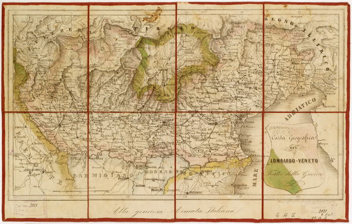 (N:5004) CARTA GEOGRAFICA DEL LOMBARDO VENETO... (B0006272) Carte e stampe antiche: riproduzione a colori su carta (formato A3)