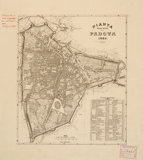 (N:13726) PIANTA DELLA CITTA' DI PADOVA (B0006417) Carte e stampe antiche: riproduzione a colori su carta (formato A3)