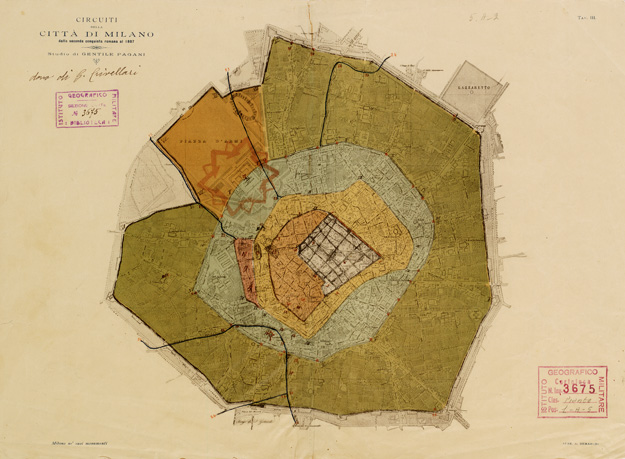 (N:8727) CIRCUITI DELLA CITTA' DI MILANO DALLA SECONDA CONQUISTA ROMANA AL 1807 (B0006466) Carte e stampe antiche: riproduzione a colori su carta (formato A3)