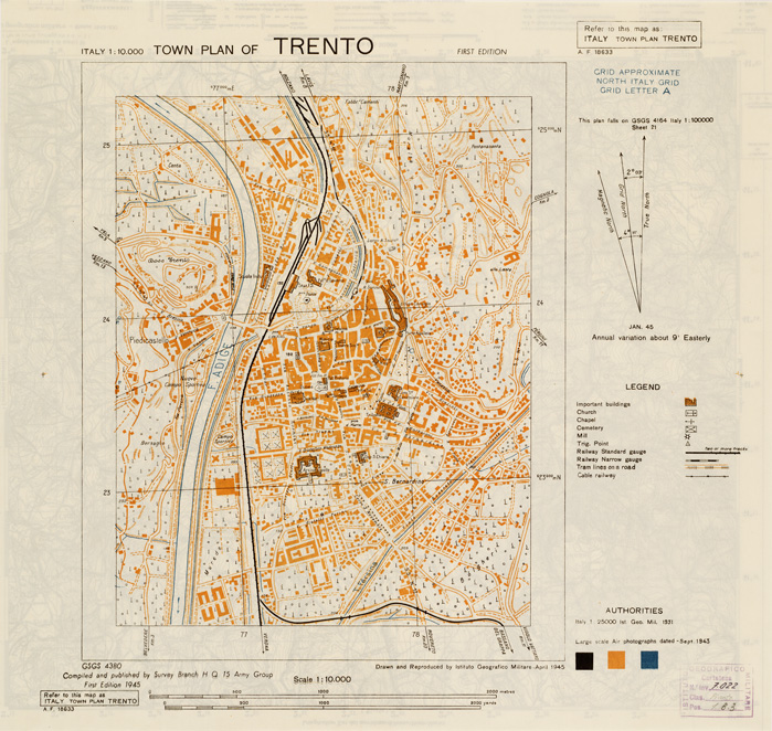 (N:11363) TOWN PLAN OF TRENTO (B0006736) Carte e stampe antiche: riproduzione a colori su carta (formato A3)