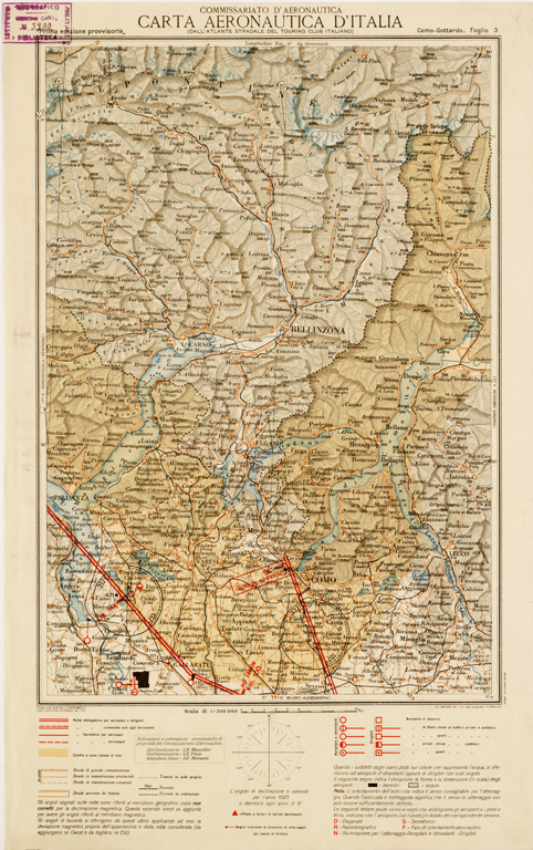 (N:586) CARTA AERONAUTICA D'ITALIA - Foglio 3 COMO-GOTTARDO (B0007569) Carte e stampe antiche: riproduzione a colori su carta (formato A3)