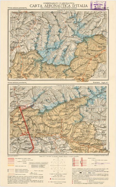 (N:608) CARTA AERONAUTICA D'ITALIA - Foglio 5 BIS MERANO (B0007572) Carte e stampe antiche: riproduzione a colori su carta (formato A3)