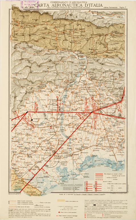 (N:615) CARTA AERONAUTICA D'ITALIA - Foglio 7 UDINE-TOLMEZZO (B0007574) Carte e stampe antiche: riproduzione a colori su carta (formato A3)
