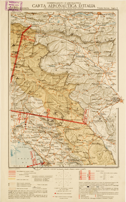 (N:616) CARTA AERONAUTICA D'ITALIA - Foglio 8 TRIESTE-GORIZIA (B0007575) Carte e stampe antiche: riproduzione a colori su carta (formato A3)