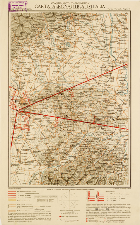 (N:565) CARTA AERONAUTICA D'ITALIA - Foglio 10 TORINO VERCELLI (B0007577) Carte e stampe antiche: riproduzione a colori su carta (formato A3)