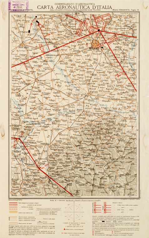 (N:566) CARTA AERONAUTICA D'ITALIA - Foglio 11 MILANO-ALESSANDRIA (B0007578) Carte e stampe antiche: riproduzione a colori su carta (formato A3)