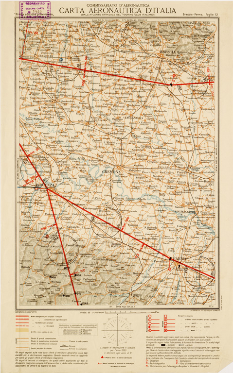 (N:567) CARTA AERONAUTICA D'ITALIA - Foglio 12 BRESCIA-PARMA (B0007579) Carte e stampe antiche: riproduzione a colori su carta (formato A3)