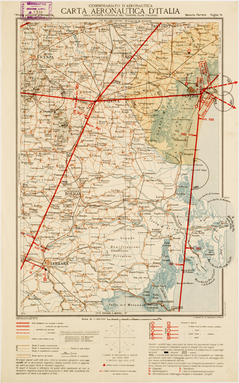 (N:569) CARTA AERONAUTICA D'ITALIA - Foglio 14 VENEZIA FERRARA (B0007581) Carte e stampe antiche: riproduzione a colori su carta (formato A3)