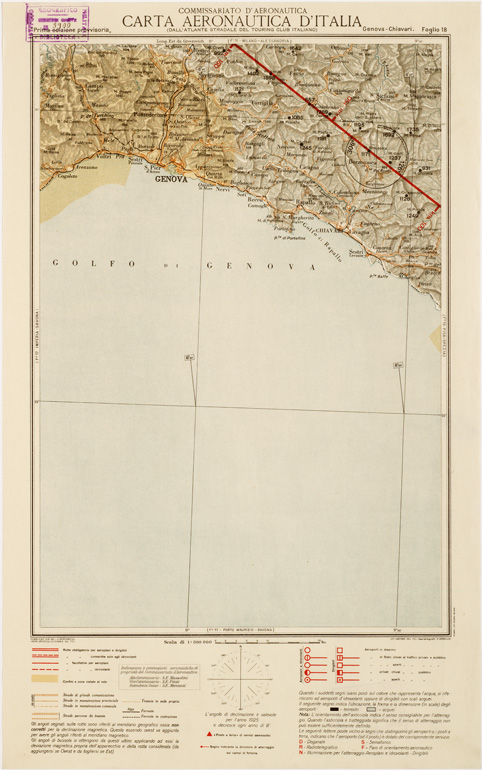 (N:573) CARTA AERONAUTICA D'ITALIA - Foglio 18 GENOVA-CHIAVARI (B0007585) Carte e stampe antiche: riproduzione a colori su carta (formato A3)