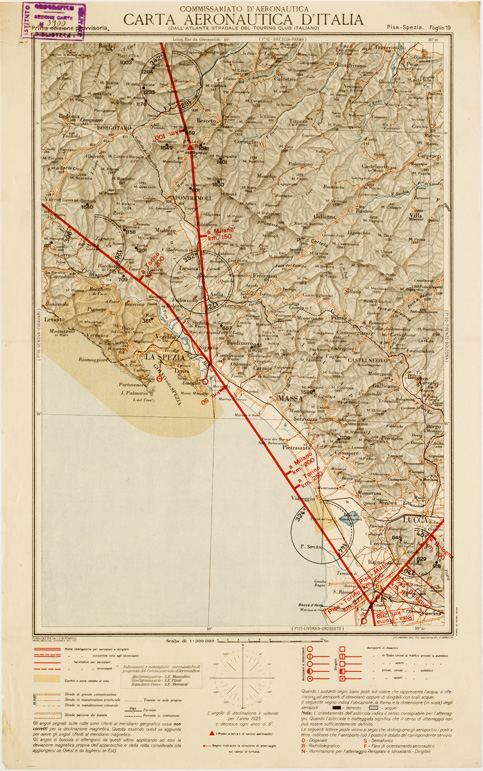 (N:574) CARTA AERONAUTICA D'ITALIA - Foglio 19 PISA -SPEZIA (B0007586) Carte e stampe antiche: riproduzione a colori su carta (formato A3)