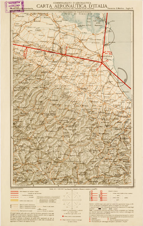 (N:577) CARTA AERONAUTICA D'ITALIA - Foglio 21 RAVENNA-S.MARINO (B0007588) Carte e stampe antiche: riproduzione a colori su carta (formato A3)