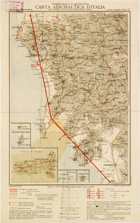 (N:579) CARTA AERONAUTICA D'ITALIA - Foglio 23 LIVORNO-GROSSETO (B0007590) Carte e stampe antiche: riproduzione a colori su carta (formato A3)