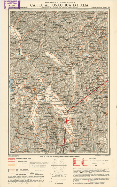 (N:581) CARTA AERONAUTICA D'ITALIA - Foglio 25 PERUGIA -SPOLETO (B0007592) Carte e stampe antiche: riproduzione a colori su carta (formato A3)