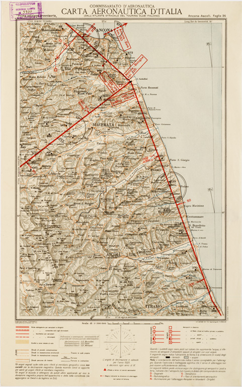 (N:582) CARTA AERONAUTICA D'ITALIA - Foglio 26 ANCONA-ASCOLI (B0007593) Carte e stampe antiche: riproduzione a colori su carta (formato A3)