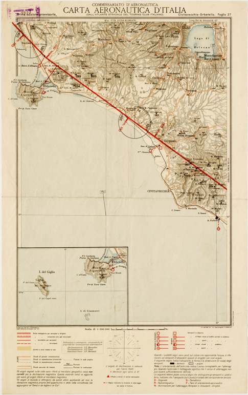 (N:583) CARTA AERONAUTICA D'ITALIA - Foglio 27 CIVITAVECCHIA-ORBETELLO (B0007594) Carte e stampe antiche: riproduzione a colori su carta (formato A3)