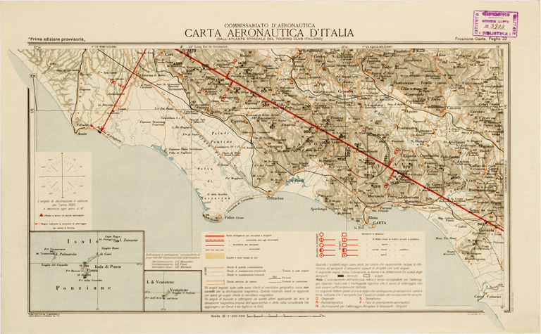 (N:589) CARTA AERONAUTICA D'ITALIA - Foglio 32 FROSINONE GAETA (B0007599) Carte e stampe antiche: riproduzione a colori su carta (formato A3)