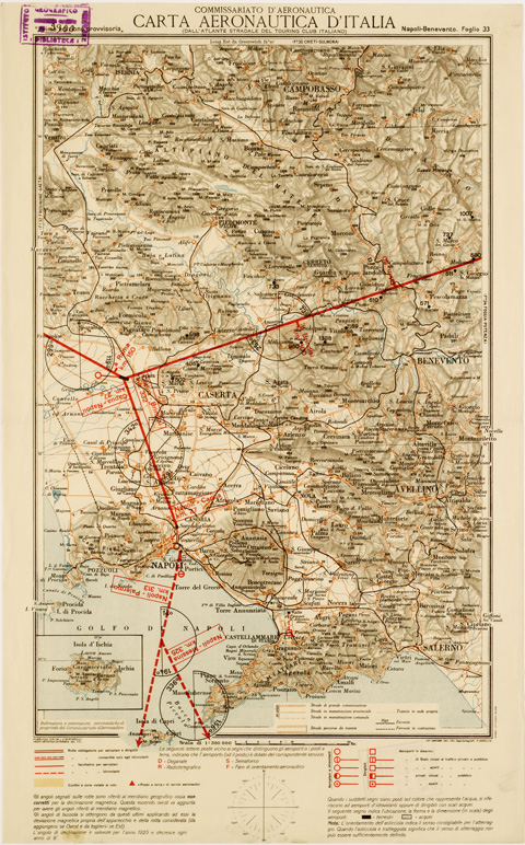 (N:590) CARTA AERONAUTICA D'ITALIA - Foglio 33 NAPOLI-BENEVENTO (B0007600) Carte e stampe antiche: riproduzione a colori su carta (formato A3)