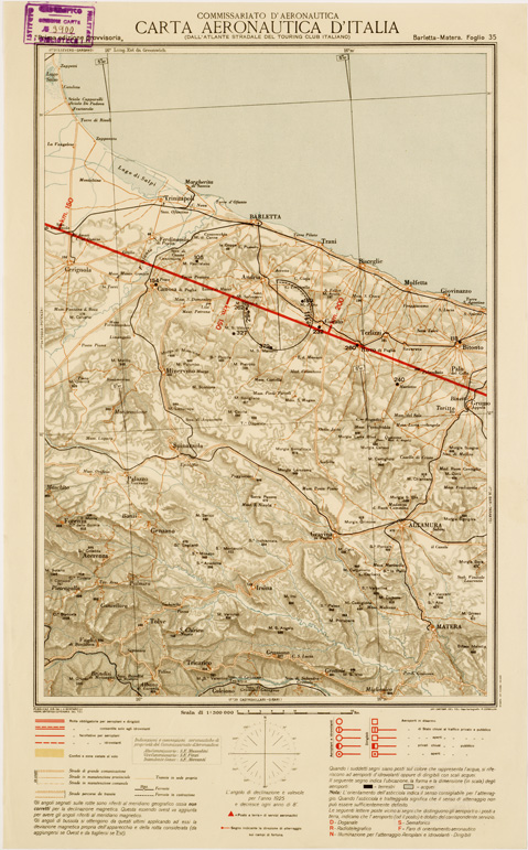 (N:592) CARTA AERONAUTICA D'ITALIA - Foglio 35 BARLETTA-MATERA (B0007602) Carte e stampe antiche: riproduzione a colori su carta (formato A3)