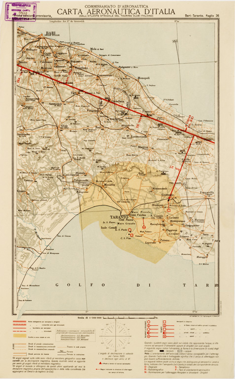 (N:593) CARTA AERONAUTICA D'ITALIA - Foglio 36 BARI-TARANTO (B0007603) Carte e stampe antiche: riproduzione a colori su carta (formato A3)