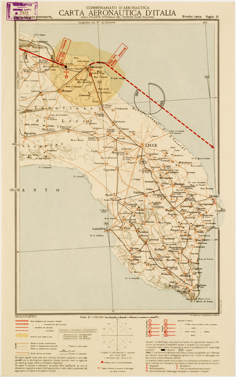 (N:594) CARTA AERONAUTICA D'ITALIA - Foglio 37 BRINDISI-LECCE (B0007604) Carte e stampe antiche: riproduzione a colori su carta (formato A3)