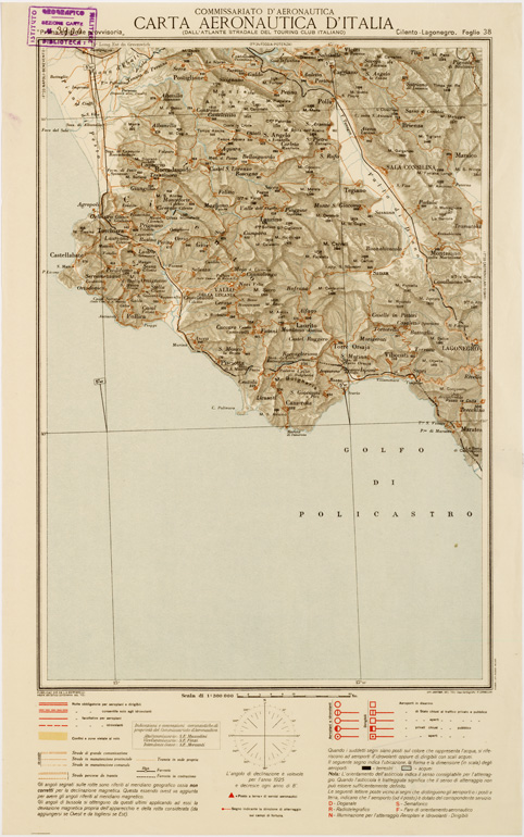 (N:595) CARTA AERONAUTICA D'ITALIA - Foglio 38 CILENTO- LAGO NEGRO (B0007605) Carte e stampe antiche: riproduzione a colori su carta (formato A3)