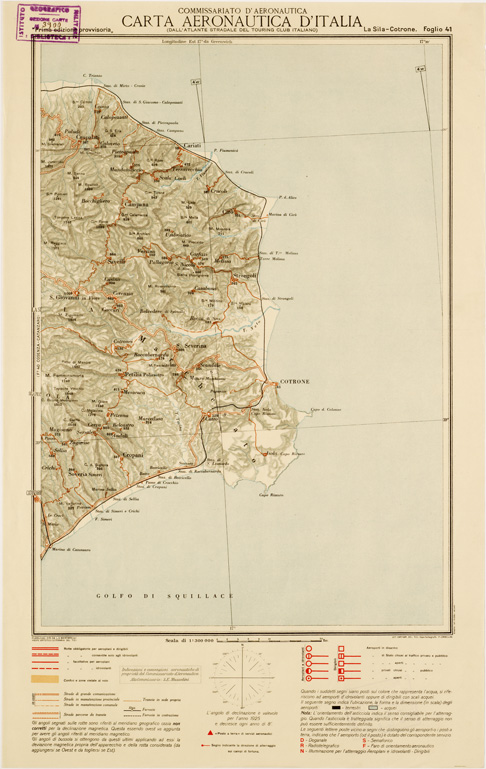 (N:599) CARTA AERONAUTICA D'ITALIA - Foglio 41 LA SILA-CROTONE (B0007608) Carte e stampe antiche: riproduzione a colori su carta (formato A3)