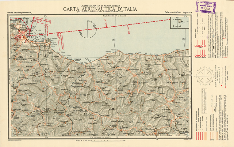 (N:601) CARTA AERONAUTICA D'ITALIA - Foglio 43 PALERMO-CEFALU' (B0007610) Carte e stampe antiche: riproduzione a colori su carta (formato A3)