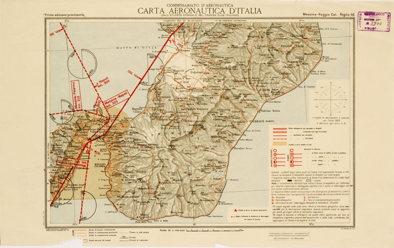 (N:603) CARTA AERONAUTICA D'ITALIA - Foglio 45 MESSINA-REGGIOCALABRIA (B0007612) Carte e stampe antiche: riproduzione a colori su carta (formato A3)