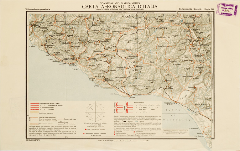 (N:604) CARTA AERONAUTICA D'ITALIA - Foglio 46 CALTANISETTA-GIRGENTI (B0007613) Carte e stampe antiche: riproduzione a colori su carta (formato A3)