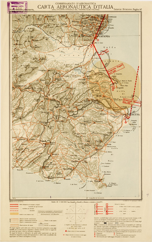 (N:605) CARTA AERONAUTICA D'ITALIA - Tavola 54 Foglio 47 CATANIA-SIRACUSA (B0007614) Carte e stampe antiche: riproduzione a colori su carta (formato A3)