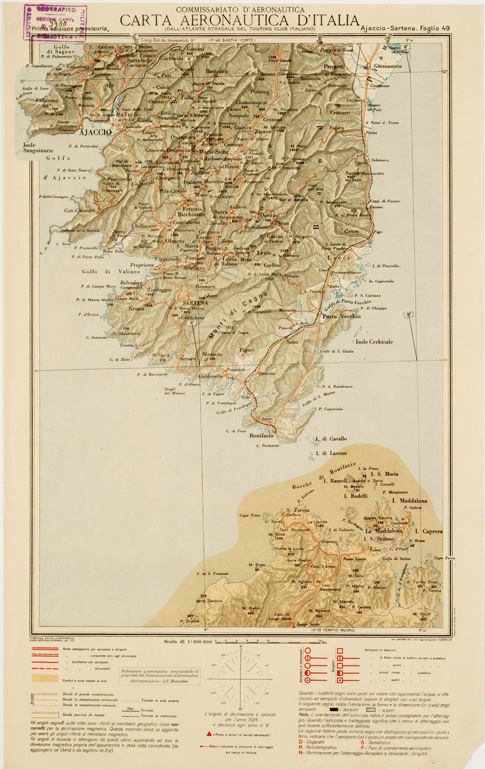 (N:607) CARTA AERONAUTICA D'ITALIA - Foglio 49 AJACCIO -SARTENA (B0007616) Carte e stampe antiche: riproduzione a colori su carta (formato A3)