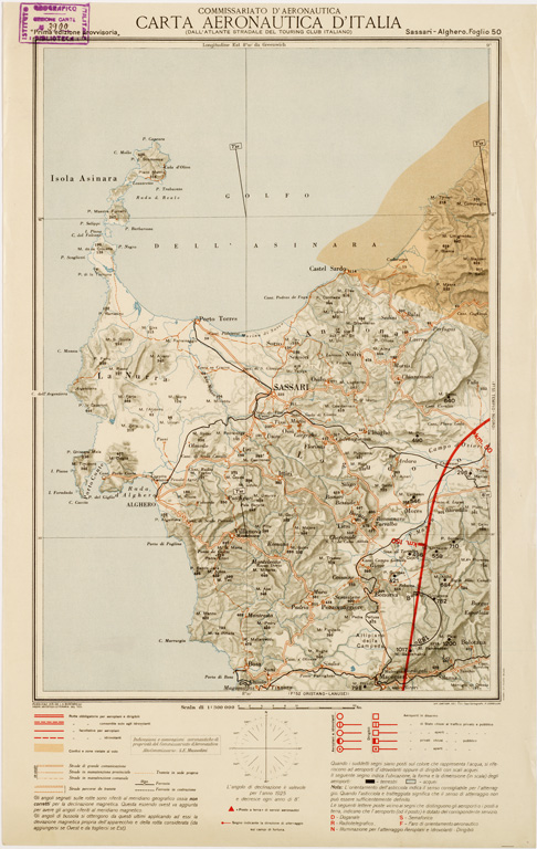 (N:610) CARTA AERONAUTICA D'ITALIA - Foglio 50 SASSARI-ALGHERO (B0007617) Carte e stampe antiche: riproduzione a colori su carta (formato A3)