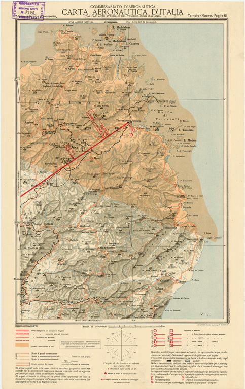 (N:611) CARTA AERONAUTICA D'ITALIA - Foglio 51 TEMPIO-NUORO (B0007618) Carte e stampe antiche: riproduzione a colori su carta (formato A3)