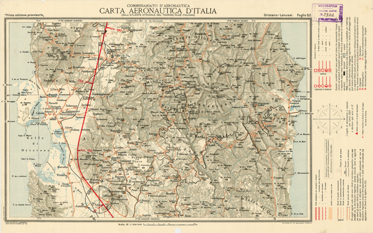 (N:612) CARTA AERONAUTICA D'ITALIA - Foglio 52 ORISTANO-LANUSEI (B0007619) Carte e stampe antiche: riproduzione a colori su carta (formato A3)