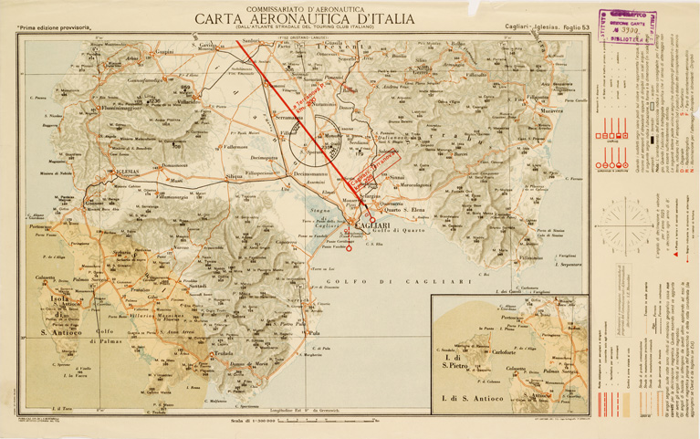(N:613) CARTA AERONAUTICA D'ITALIA - Foglio 53 CAGLIARI-IGLESIAS (B0007620) Carte e stampe antiche: riproduzione a colori su carta (formato A3)