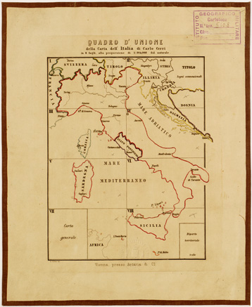 (N:5915) CARTA STRADALE E POSTALE DELL'ITALIA SECONDO LE CARTE E LE OPERE PIUACCREDITATE DEI MODERNI GEOGRAFI - QUADRO D'UNIONE (B0008006) Carte e stampe antiche: riproduzione a colori su carta (formato A3)