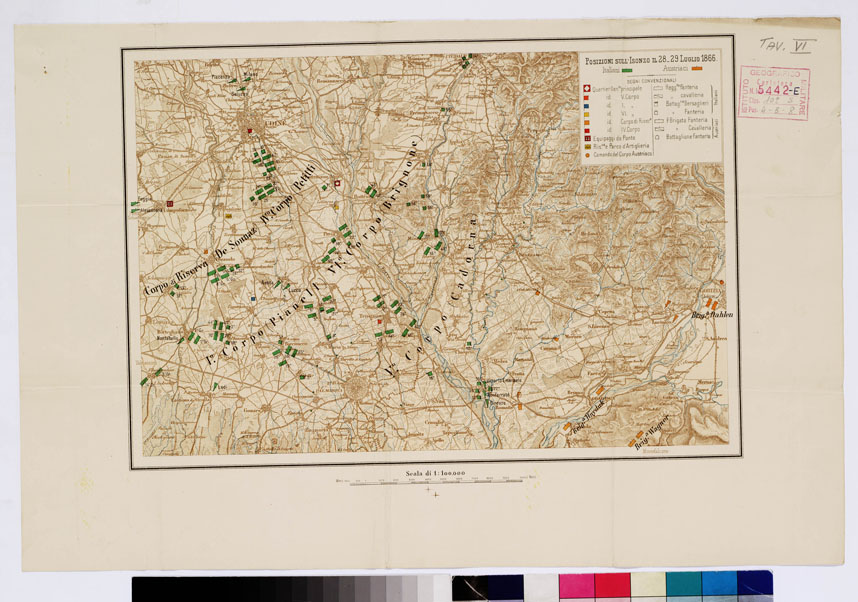 (N:16428) TEATRO DELLA GUERRA - Tavola VI -POSIZIONI SULL'ISONZO - Tavola VI 28-29/7/1866 (B0009286) Carte e stampe antiche: riproduzione a colori su carta (formato A3)