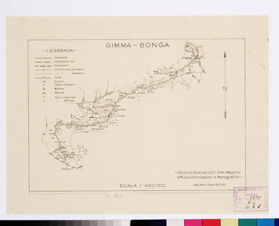 (N:10405) GIMMA BONGA ITINERARIO (B0009681) Carte e stampe antiche: riproduzione a colori su carta (formato A3)