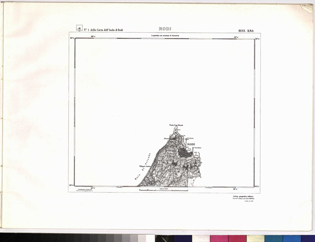 (N:6955) CARTA TOPOGRAFICA DELL'ISOLA DI RODI (ATLANTE) - Tavola 1 - Rodi (B0010091) Carte e stampe antiche: riproduzione a colori su carta (formato A3)