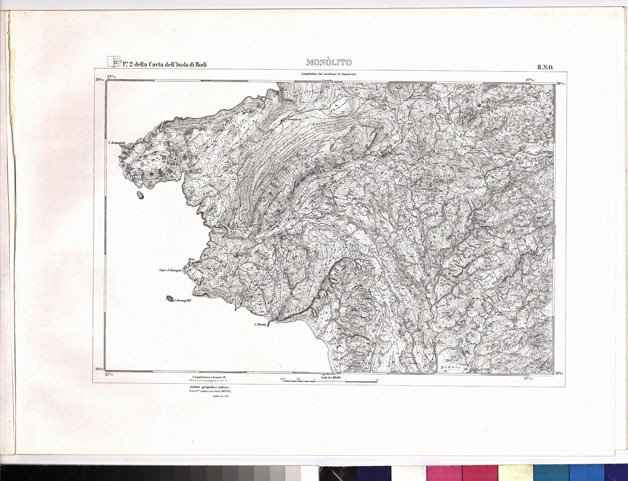 (N:6963) CARTA TOPOGRAFICA DELL'ISOLA DI RODI (ATLANTE) - Tavola 12 - Monolito (B0010102) Carte e stampe antiche: riproduzione a colori su carta (formato A3)