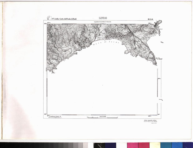 (N:6971) CARTA TOPOGRAFICA DELL'ISOLA DI RODI (ATLANTE) - Tavola 17 - Lindo (B0010107) Carte e stampe antiche: riproduzione a colori su carta (formato A3)