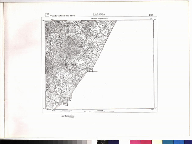 (N:6969) CARTA TOPOGRAFICA DELL'ISOLA DI RODI (ATLANTE)- Tavola 19 - Lacania (B0010109) Carte e stampe antiche: riproduzione a colori su carta (formato A3)