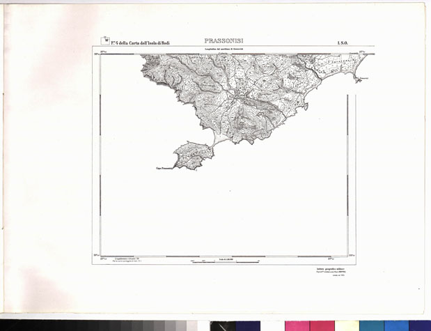 (N:6974) CARTA TOPOGRAFICA DELL'ISOLA DI RODI (ATLANTE) - Tavola 20 - Prassonisi (B0010110) Carte e stampe antiche: riproduzione a colori su carta (formato A3)