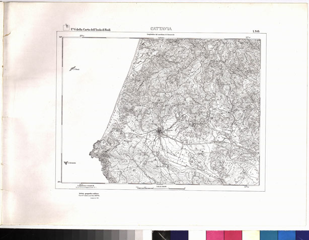 (N:6973) CARTA TOPOGRAFICA DELL'ISOLA DI RODI (ATLANTE) - Tavola 21 - Cattavia (B0010111) Carte e stampe antiche: riproduzione a colori su carta (formato A3)