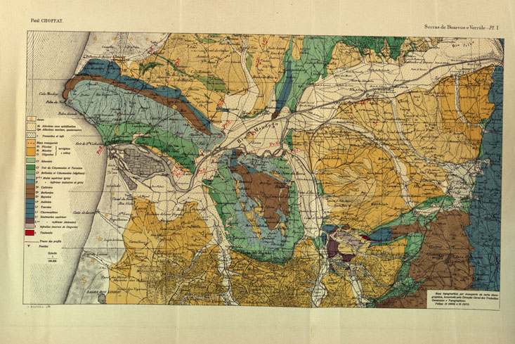(N:17597) CARTA E CORTES GEOLOGICOS Serras de Buarcos e Verride. (B0014432) Carte e stampe antiche: riproduzione a colori su carta (formato A3)