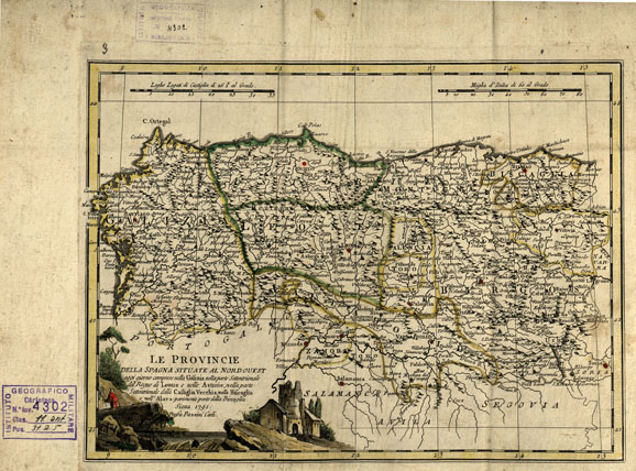 (N:19083) LA SPAGNA DIVISA IN QUATTRO TAVOLE - LE PROVINCIE DELLA SPAGNA SITUATE A NORD OVEST - TAVOLA 2 (B0015528) Carte e stampe antiche: riproduzione a colori su carta (formato A3)